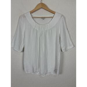 Lina Tomei 100# Linen Women’s Top Size MEDIUM White Beach‎ Lagenlook Coastal